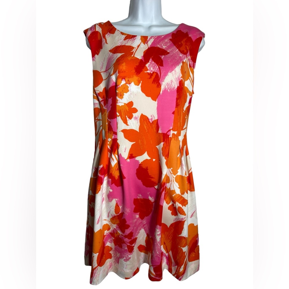 Roz & Ali dress size 14 petite stunning bright pink & orange  sleeveless dress 🩷